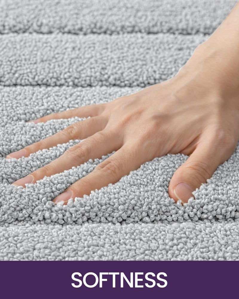 DEXI Bathroom Rug 32x20, Non Slip Washable Bath Mat for Shower Floor, Absorbent Soft Bathmat with Rubber Backing, Quick Dry Microfiber Carpet, Light Grey - Image 3